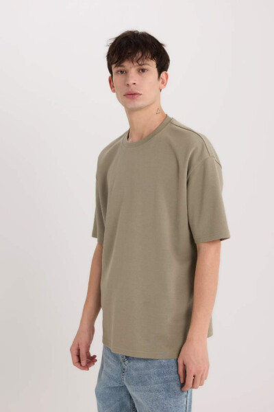 Oversize Fit Crew Neck Short Sleeve Basic Heavyweight T-Shirt Light Khaki - 3