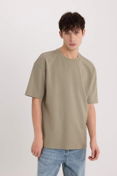 Oversize Fit Crew Neck Short Sleeve Basic Heavyweight T-Shirt Light Khaki - 4