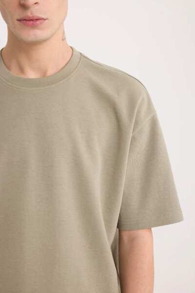 Oversize Fit Crew Neck Short Sleeve Basic Heavyweight T-Shirt Light Khaki - 5