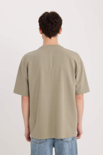 Oversize Fit Crew Neck Short Sleeve Basic Heavyweight T-Shirt Light Khaki - 6