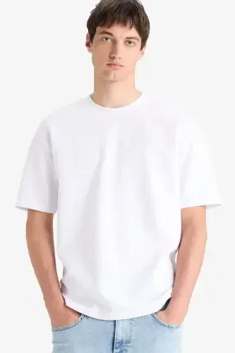 Oversize Fit Crew Neck Short Sleeve Basic Heavyweight T-Shirt White - 1