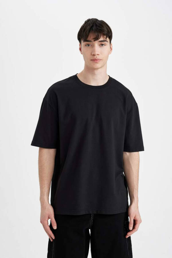 Oversize Fit Crew Neck Short Sleeve Heavy Fabric T-Shirt Black - 3