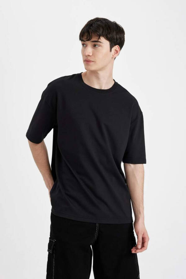 Oversize Fit Crew Neck Short Sleeve Heavy Fabric T-Shirt Black - 4