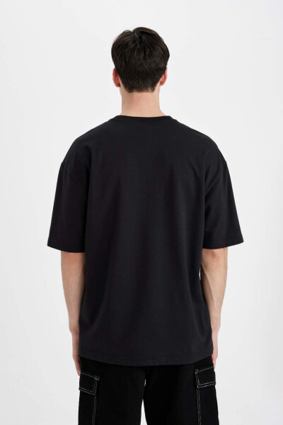 Oversize Fit Crew Neck Short Sleeve Heavy Fabric T-Shirt Black - 6