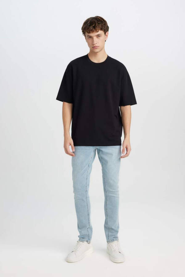 Oversize Fit Crew Neck Short Sleeve Heavy Fabric T-Shirt Black - 2