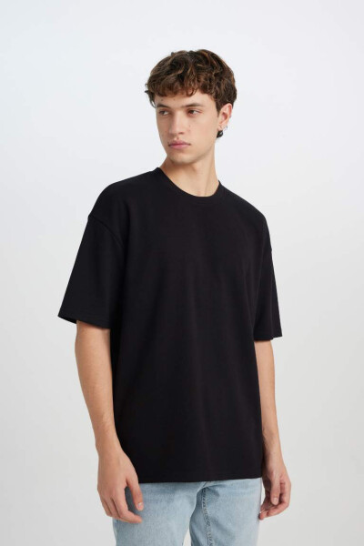 Oversize Fit Crew Neck Short Sleeve Heavy Fabric T-Shirt Black - 3