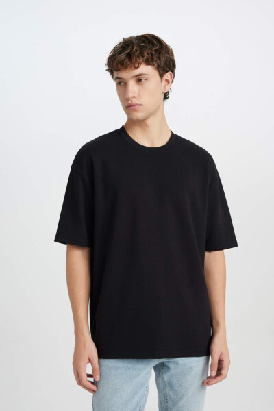 Oversize Fit Crew Neck Short Sleeve Heavy Fabric T-Shirt Black - 4