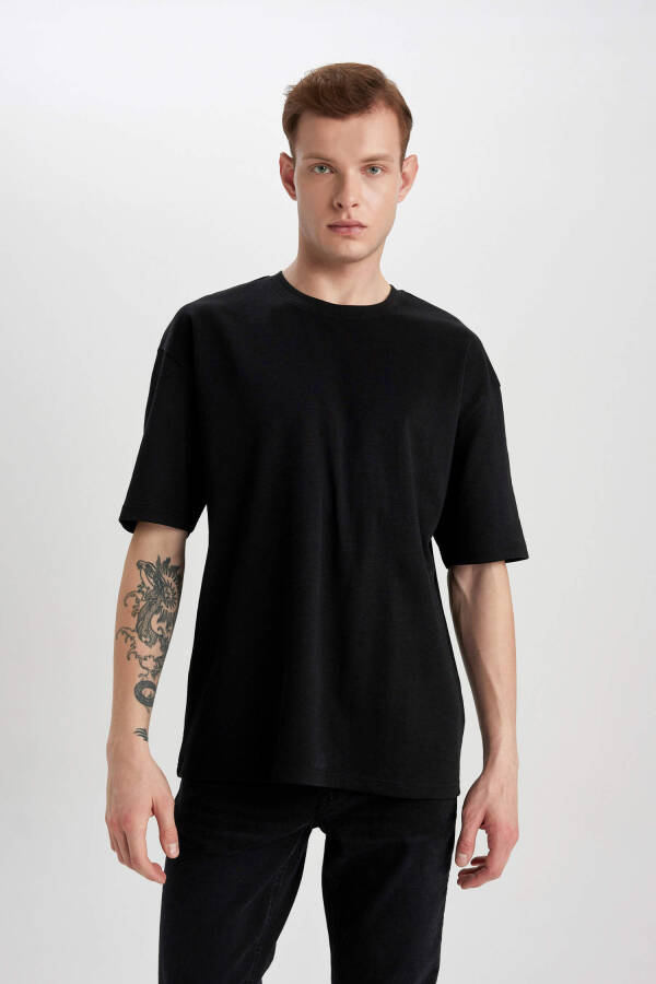 Oversize Fit Crew Neck Short Sleeve Heavy Fabric T-Shirt Black - 7