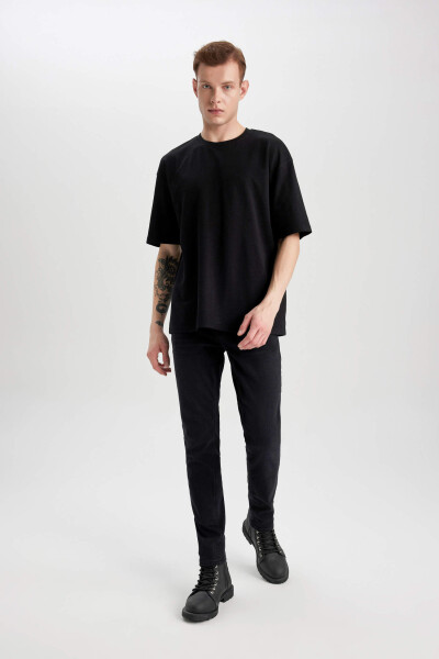 Oversize Fit Crew Neck Short Sleeve Heavy Fabric T-Shirt Black - 8