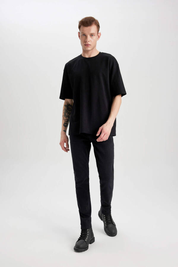 Oversize Fit Crew Neck Short Sleeve Heavy Fabric T-Shirt Black - 8