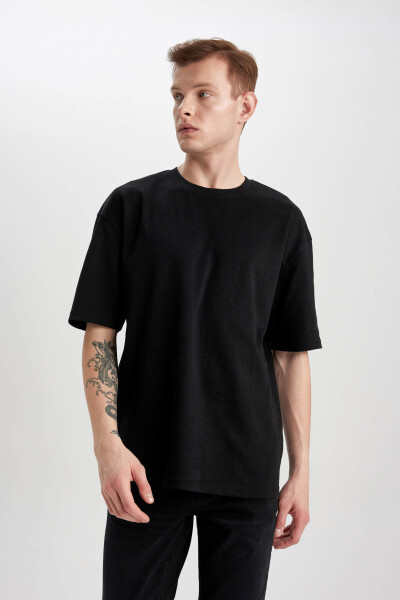 Oversize Fit Crew Neck Short Sleeve Heavy Fabric T-Shirt Black - 10