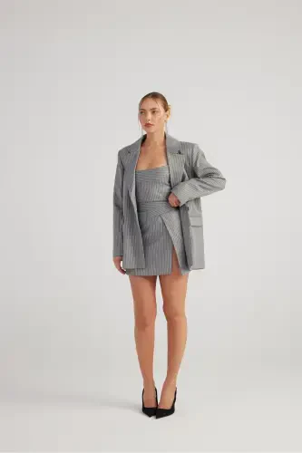 Oversize Fit Glitter Striped EdenBlazer Jacket Gray-G - 1