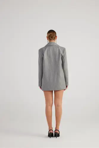 Oversize Fit Glitter Striped EdenBlazer Jacket Gray-G - 4