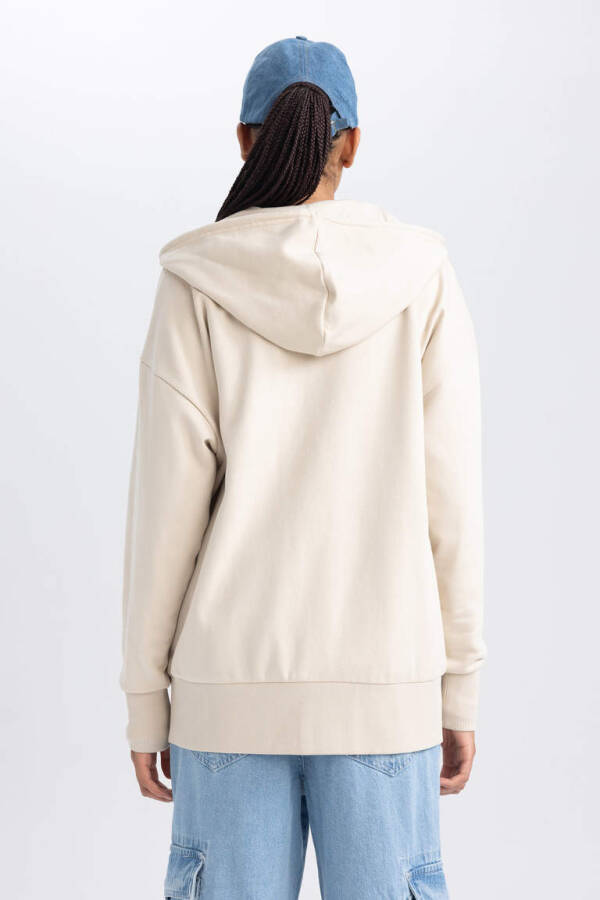 Oversize Fit Hooded Zip-Up Sweatshirt Light Beige - 6