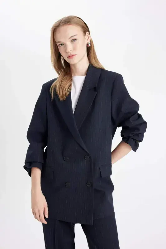 Oversize Fit Jacket Collar Taffeta Blazer Jacket D4418AX24AU - 6