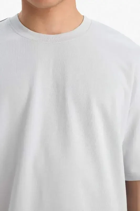 Oversize Fit Krujka Yaka Qisqa Yengli Basic Og'ir Matodan T-shirt Ochchiq Kulrang - 5