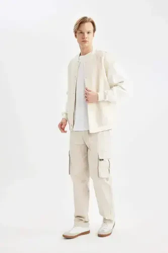 Oversize Fit Orqa Tomonida Chop Ettirilgan Kollej Yoqali Bomber Ko'ylagi Yumshoq Mo'yna Qoplamasi B8157ax24sp - 5