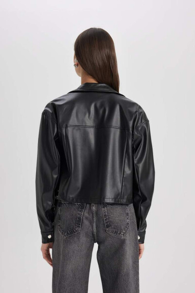 Oversize Fit Sun'iy Teri Uzun Yengli Ko'ylak Qora - 10