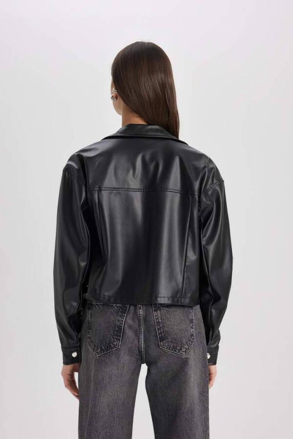 Oversize Fit Sun'iy Teri Uzun Yengli Ko'ylak Qora - 10