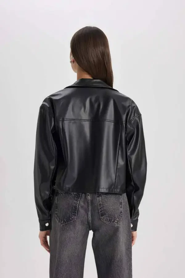 Oversize Fit Sun'iy Teri Uzun Yengli Ko'ylak Qora - 10