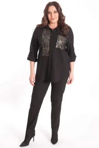 Oversize Foil Printed Knitted Black Shirt - BÜYÜKBEDENIZ (1)