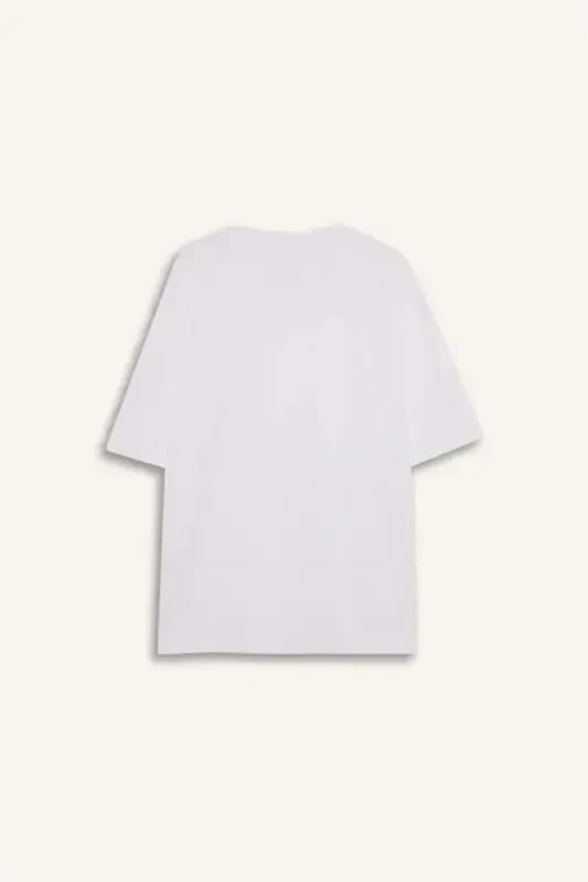 Oversize Футболка с круглым вырезом и короткими рукавами из плотной ткани, базового белого цвета - 8