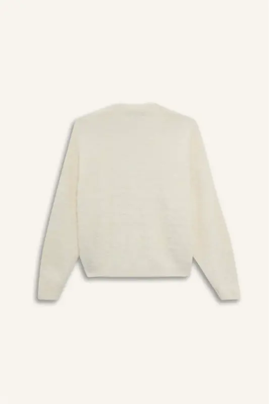 Regular Fıt V Yaka Triko Hırka-Ekru - 4