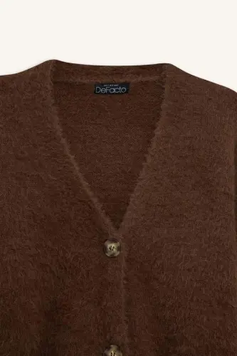 Regular Fıt V Yaka Triko Hırka-Kahve - 8