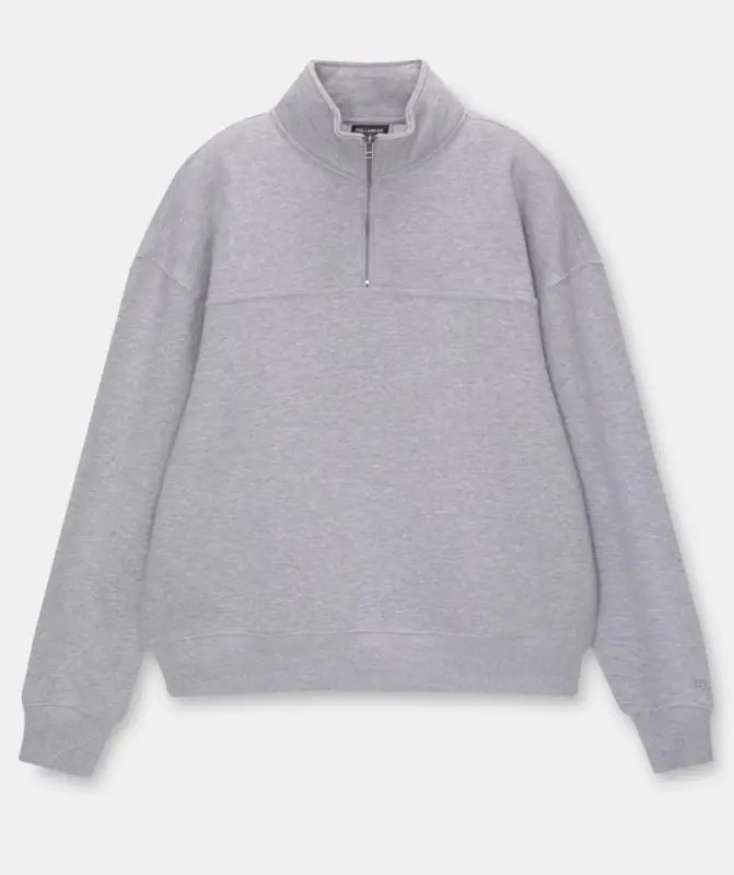 Oversize Half Zipper Collar Basic Sweatshirt - Gray - BÜYÜKBEDENIZ