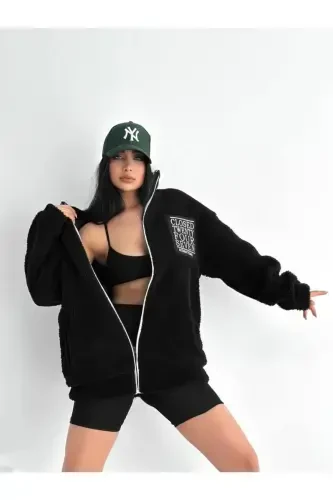 oversize kalıp pelüş ceket unisex-simsiyah1 - GENEL MARKALAR (1)