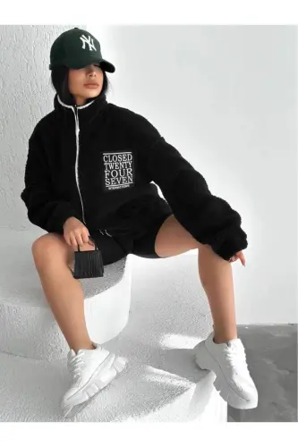 oversize kalıp peluş kurtka unisex-qop-qora1 - 3