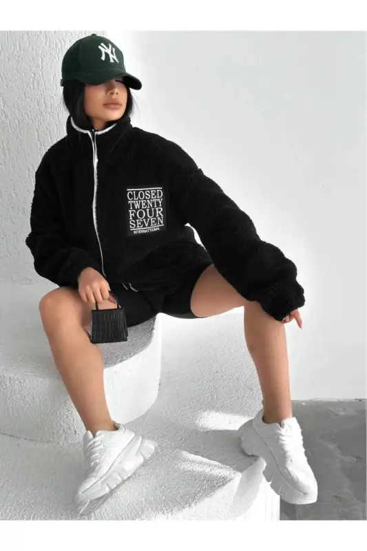 oversize kalıp peluş kurtka unisex-qop-qora1 - 3