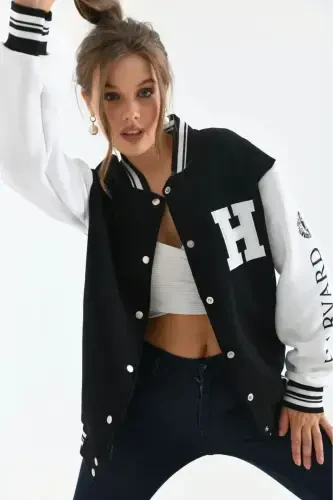 Oversıze Kolej Ceket Unisex-SİYAHBEYAZ - 3