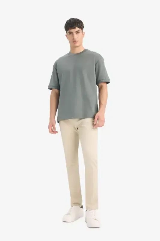 Oversize Loose Fit Crew Neck Basic Plain Short Sleeve T-Shirt-Green - 5