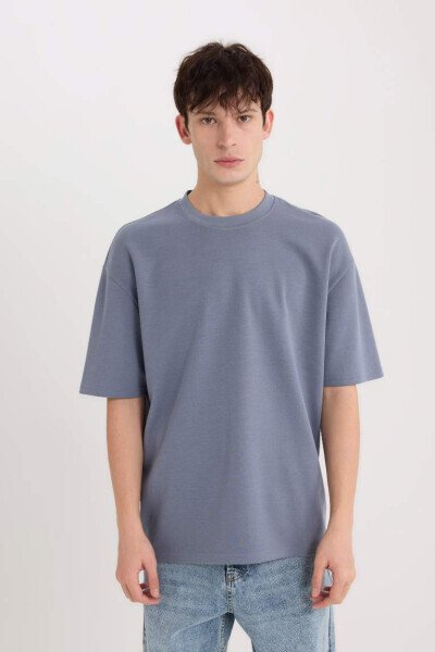 Oversize Loose Fit Crewneck Short Sleeve Basic Plain Heavy Fabric T-Shirt Grey - 1