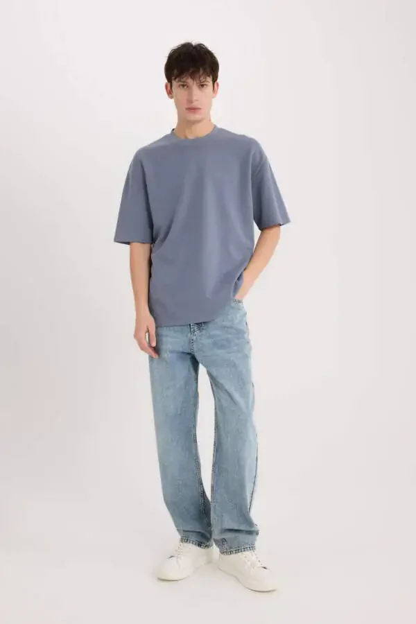 Oversize Loose Fit Crewneck Short Sleeve Basic Plain Heavy Fabric T-Shirt Grey - 2