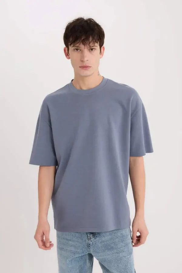 Oversize Loose Fit Crewneck Short Sleeve Basic Plain Heavy Fabric T-Shirt Grey - 3
