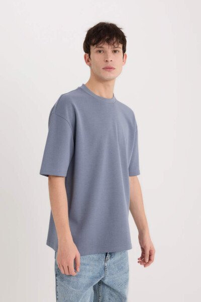 Oversize Loose Fit Crewneck Short Sleeve Basic Plain Heavy Fabric T-Shirt Grey - 4