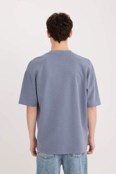Oversize Loose Fit Crewneck Short Sleeve Basic Plain Heavy Fabric T-Shirt Grey - 6