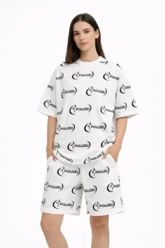 Oversize Ön Ve Arka Baskılı Tişört Şort Takım Rahat Kalıp Yazlık Günlük Kombin - Beyaz - BÜYÜKBEDENIZ (1)