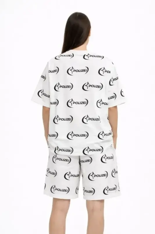 Oversize Ön Ve Arka Baskılı Tişört Şort Takım Rahat Kalıp Yazlık Günlük Kombin - Beyaz - 4