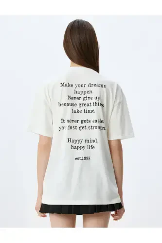 Oversize Orqa Bosmali Ekru Ayollar Futbolkasi 5SAL10066IK - 4