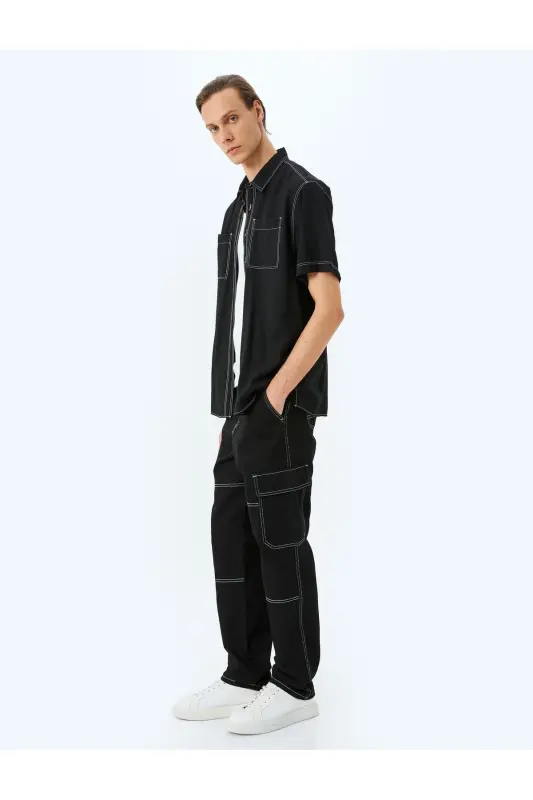 Oversize Pamuklu Dikiş Detaylı Kargo Straight Kot - 2