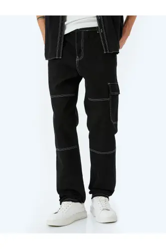 Oversize Pamuklu Dikiş Detaylı Kargo Straight Kot - 3