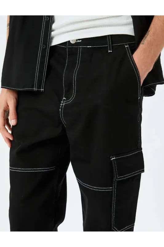Oversize Pamuklu Dikiş Detaylı Kargo Straight Kot - 5