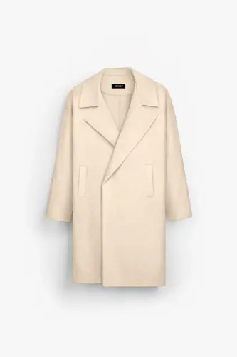 Oversize Rahat Kesim Uzun Erkek Kaşe Kaban Palto Bej-Bej - 1