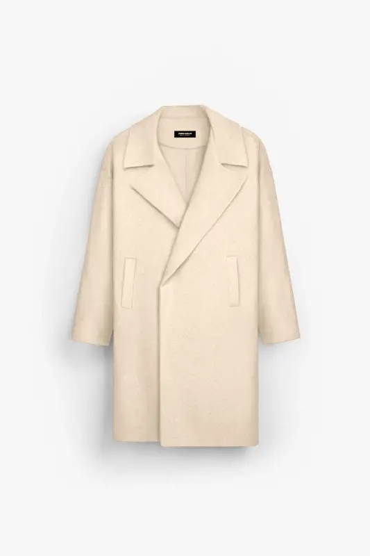 Oversize Rahat Kesim Uzun Erkek Kaşe Kaban Palto Bej-Bej - 1