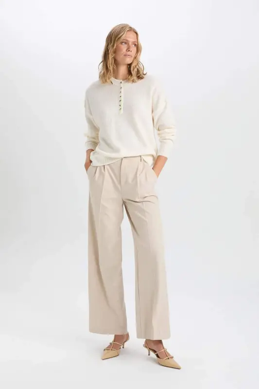 Oversize Relaxed Fit Button Down Collar Knit Sweater D4913AXNS - Beige-BG474 - 7