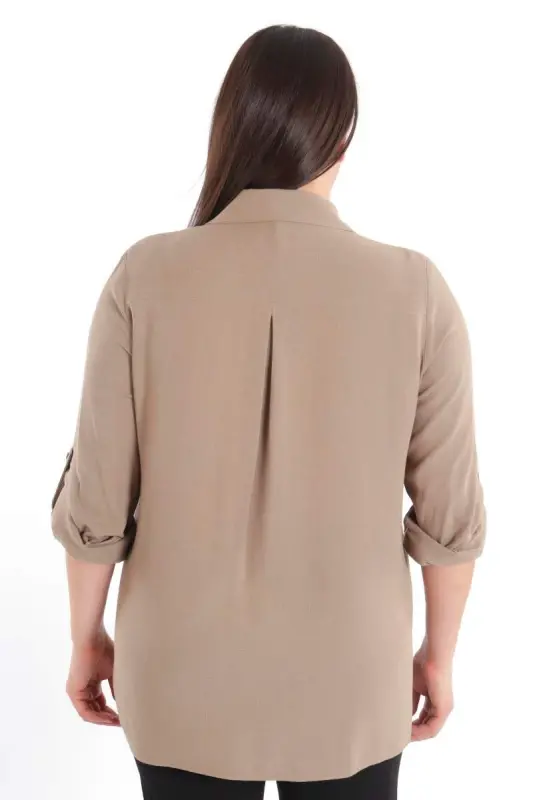 Oversize Рубашка цвета норки с карманом и заниженной линией плеча - 5