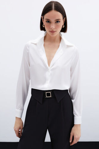 Saten Gömlek - Ekru-EKRU - SATEEN